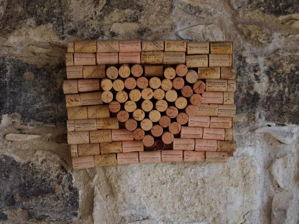 frame A heart laid out in corks on the tasting-room wall