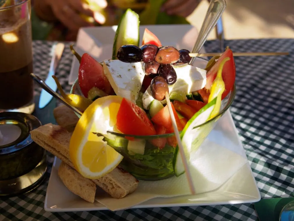 pair Halloumi salad at the Vineyard Taverna