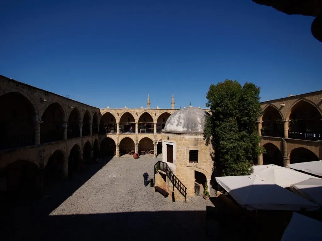 pair The Buyuk Han courtyard from the upper gallery